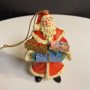 Vintage Santa Claus Ornament Holding Wrapped Gifts